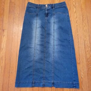 EST 1946 Denim Maxi Skirt 14 Blue Back‎ Slit Yellowstone Western Grunge Modest